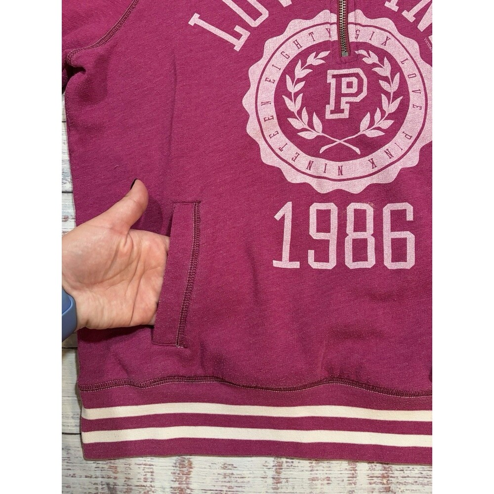 Victoria's Secret Pink Womens Pink 1986 Pullover Sweatshirt Large KangarooPocket - Picture 3 of 10